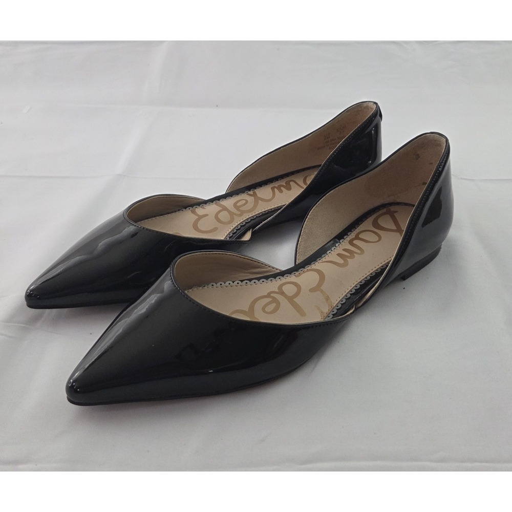 Sam Edelman Pointed Toe Flats Womens 7 Black Patent Leather D'Orsay Office Siren